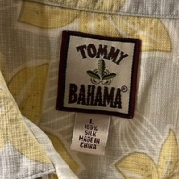 Tommy Bahama 100% Silk Floral Camp Shirt Yellow & Cream Hibiscus Print Men’s Lg - Picture 3 of 4